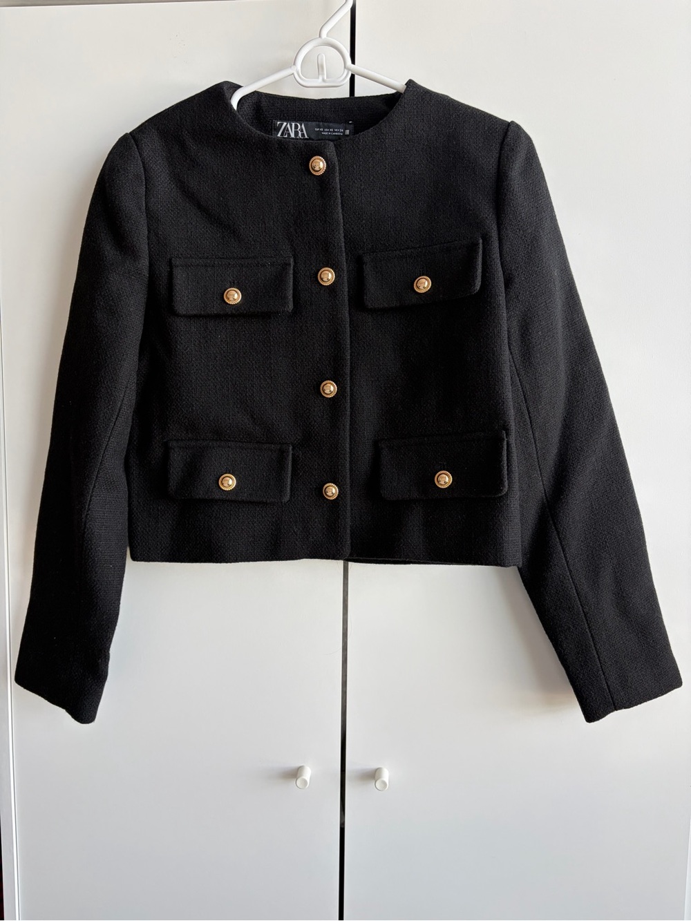 NWOT Zara Black Cropped Jacket with Gold Buttons